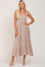 Beige Floral Sleeveless Tiered Maxi Dress - Day Dress, One-piece garment, Person, Shoe, Sandal | Everetts Place