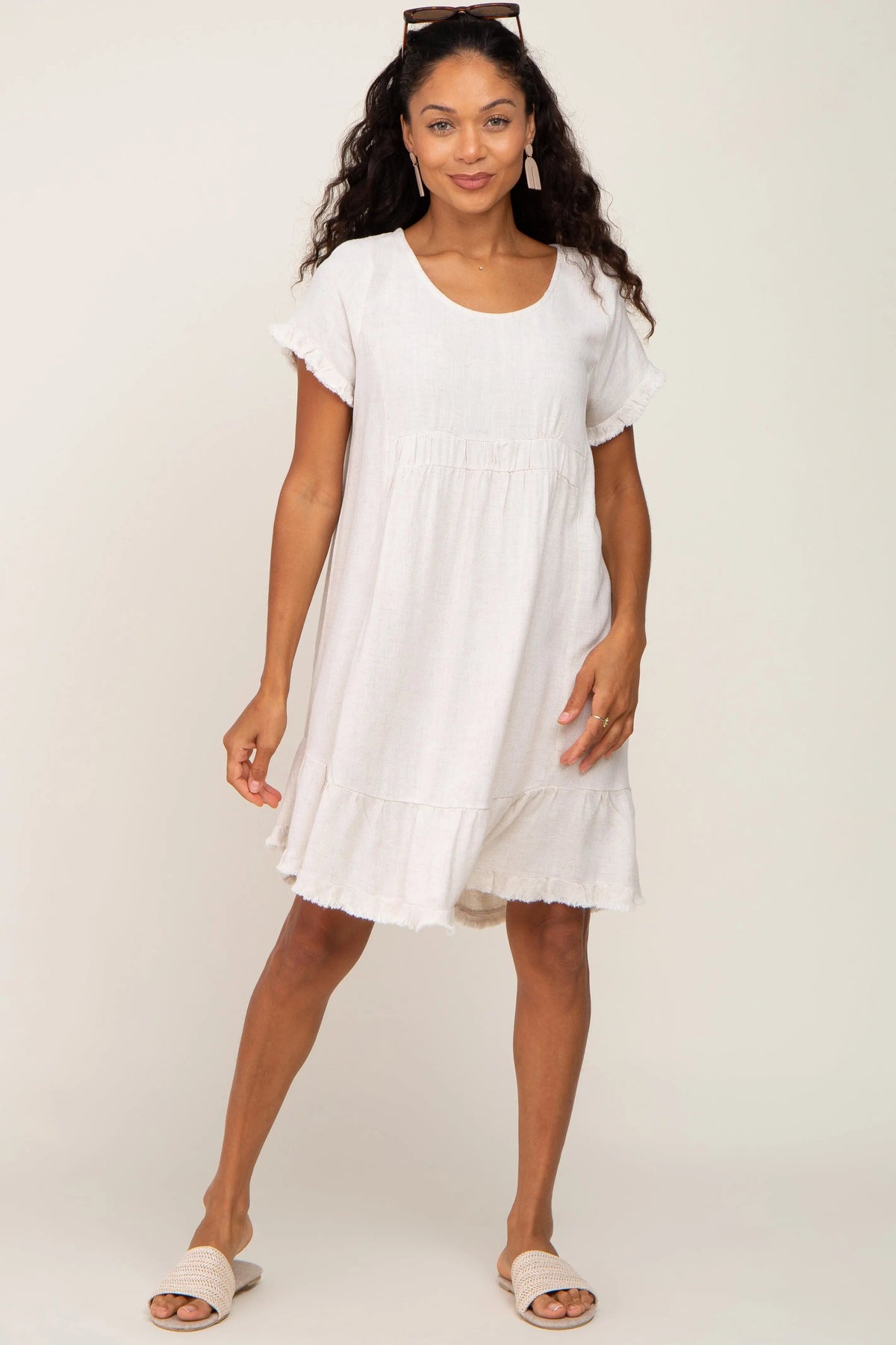PinkBlush Beige Frayed Hem Dress - 