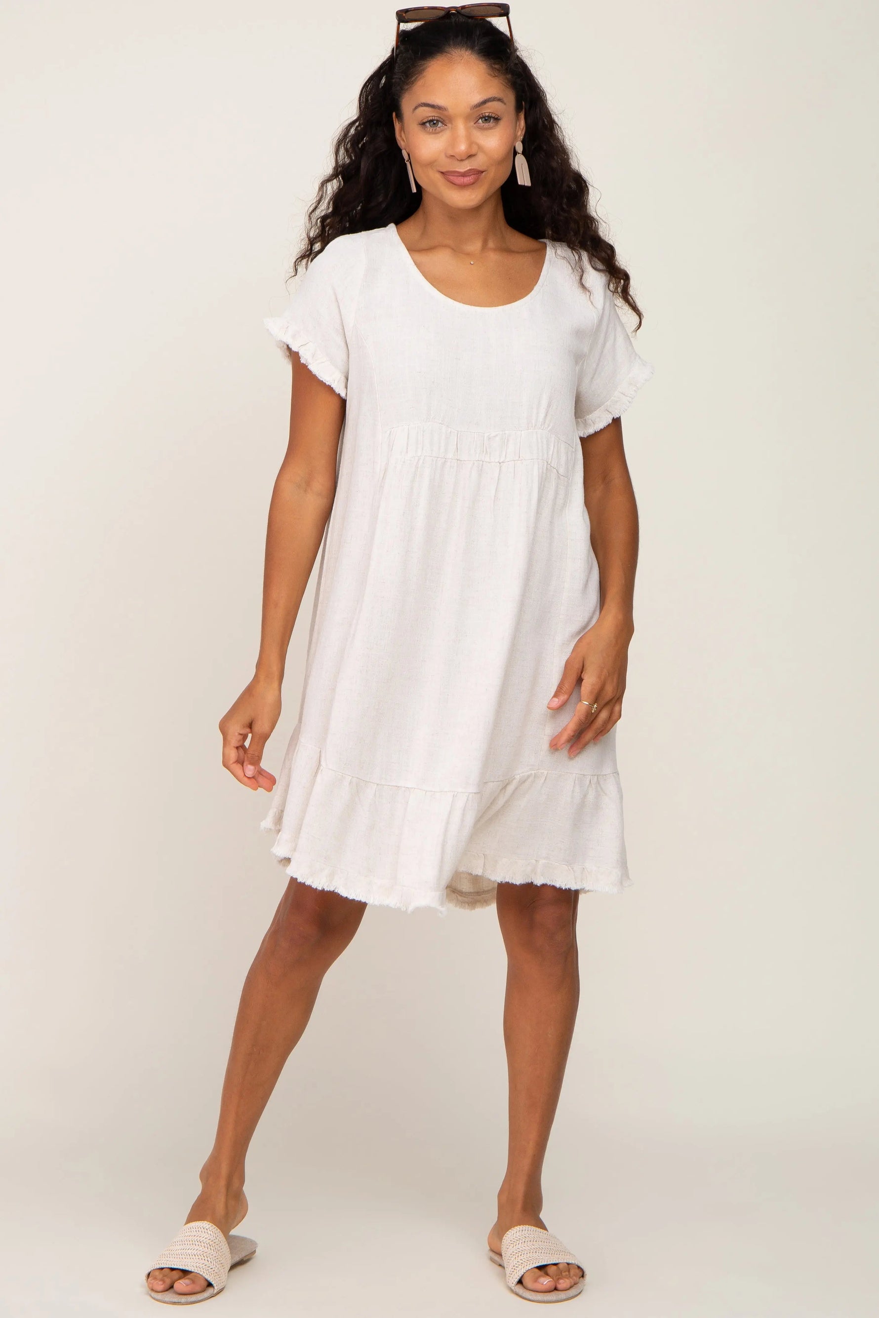 PinkBlush Beige Frayed Hem Dress - 