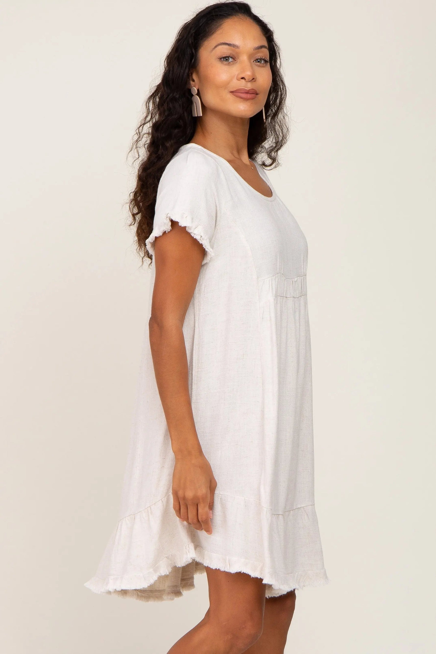 PinkBlush Beige Frayed Hem Dress - 