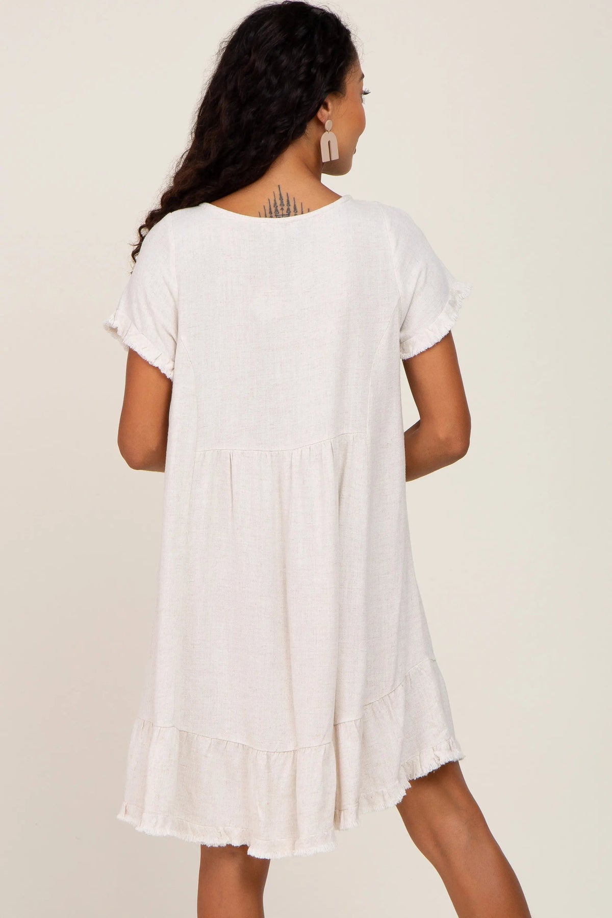 PinkBlush Beige Frayed Hem Dress - 