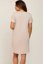 PinkBlush Beige French Terry Cuffed Short Sleeve Maternity Dress - 
