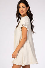 PinkBlush Beige Fringe Linen Dress - 