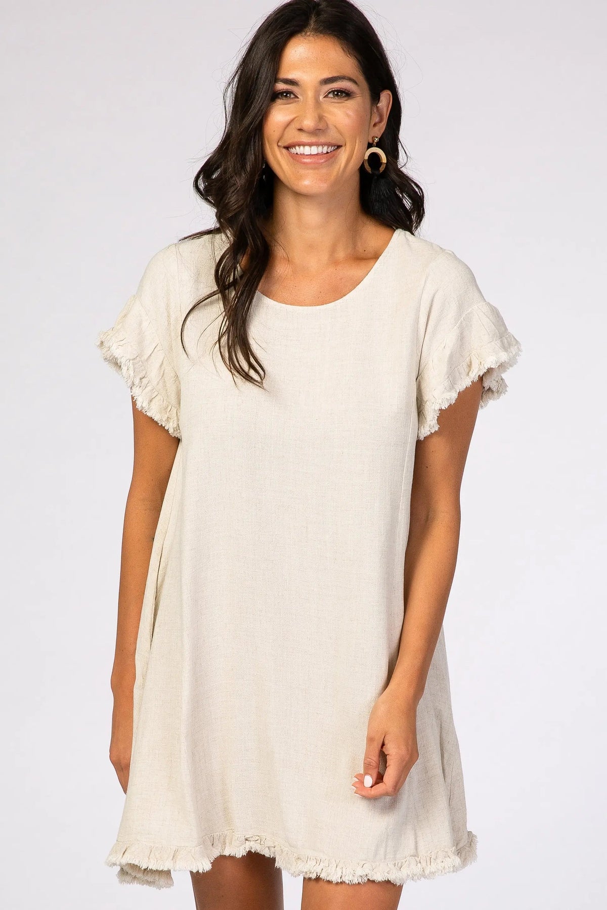 PinkBlush Beige Fringe Linen Dress - 