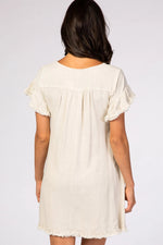 PinkBlush Beige Fringe Linen Dress - 