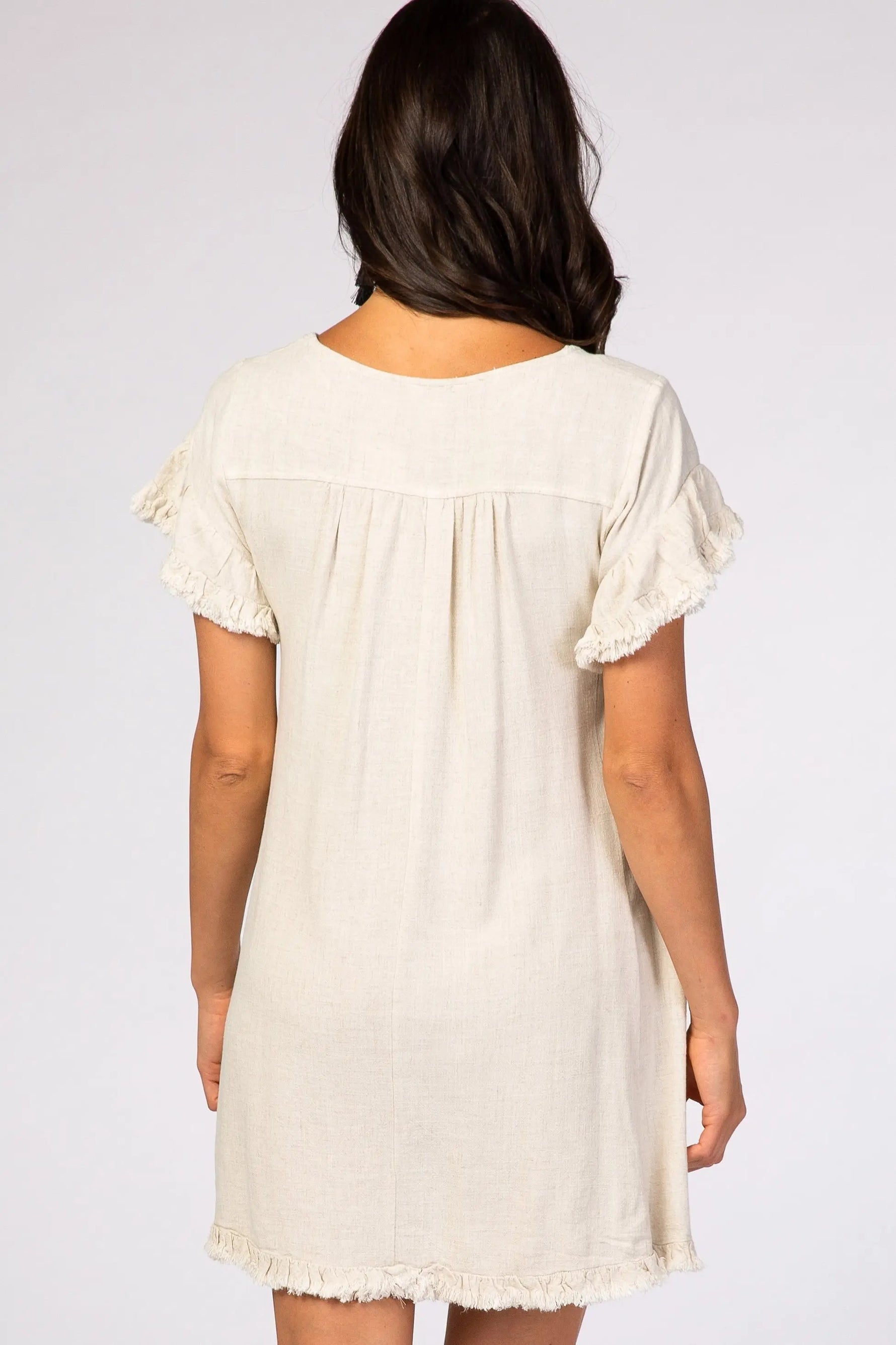 PinkBlush Beige Fringe Linen Dress - 