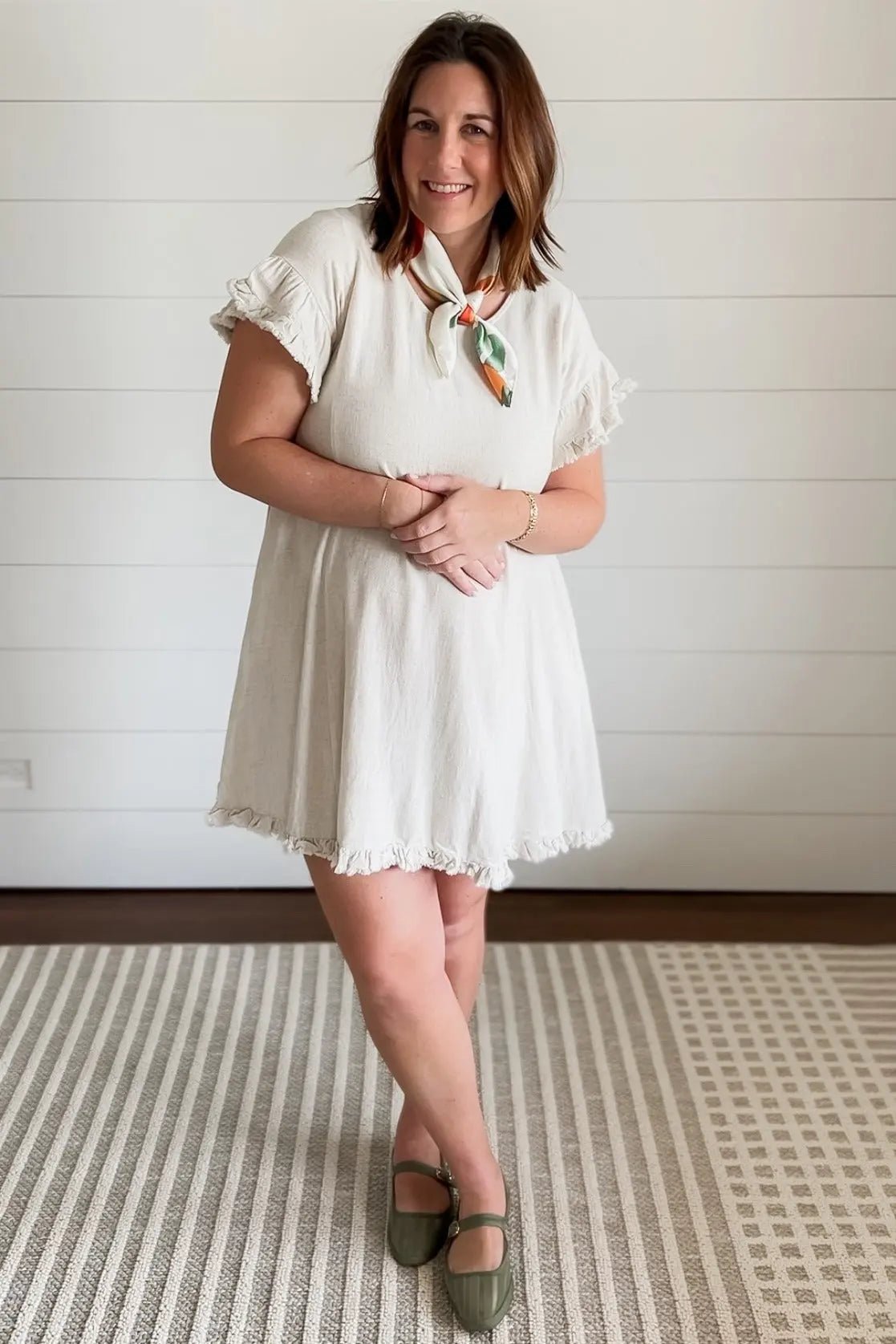 PinkBlush Beige Fringe Linen Maternity Dress - 