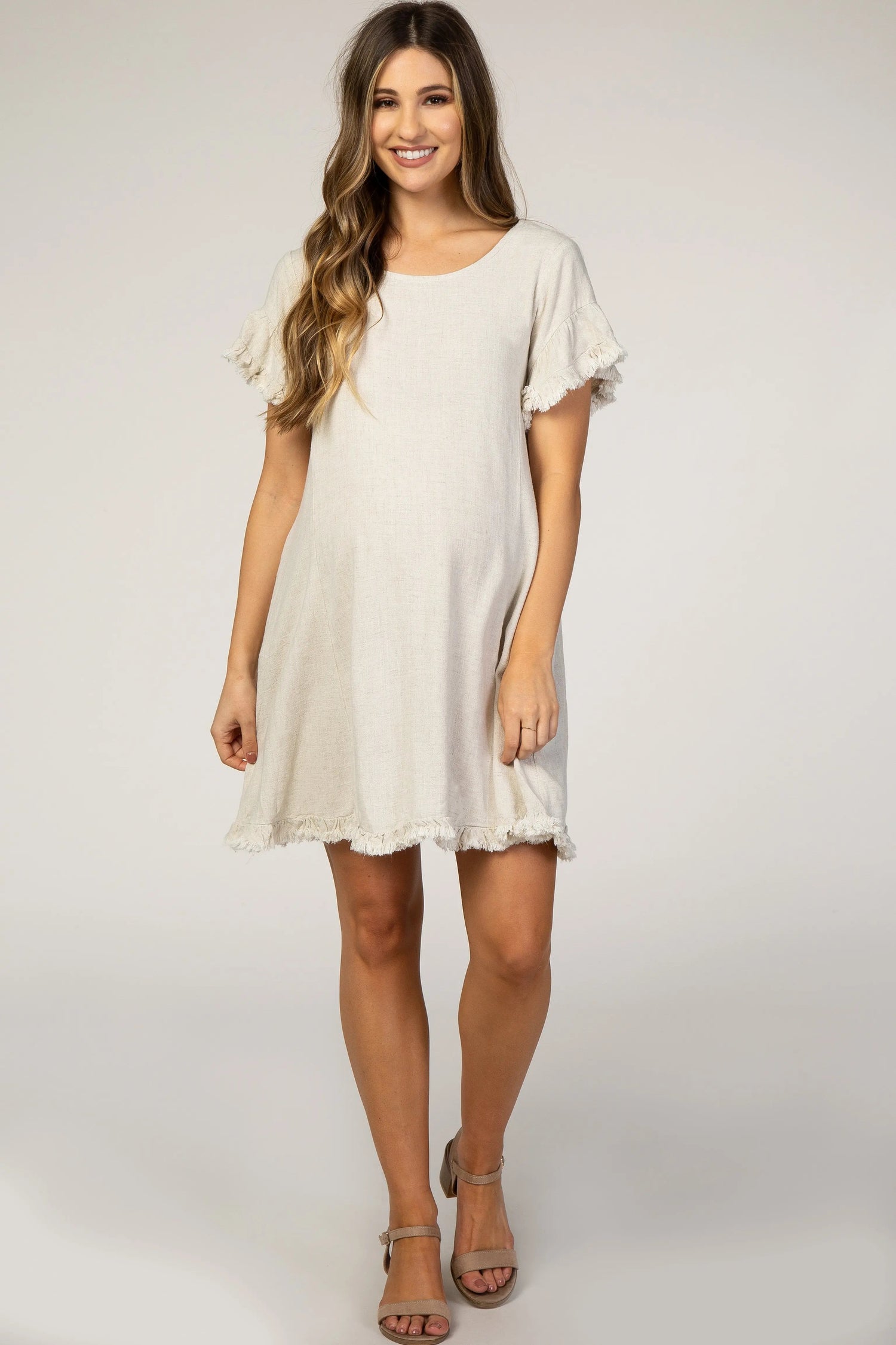 Beige Fringe Linen Maternity Dress - Textile, Dress, One-piece garment, Day Dress, Cocktail dress | Everetts Place