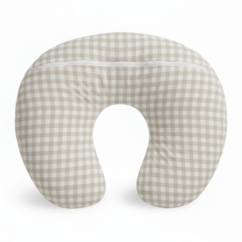 Little Mae & Co Beige Gingham Nursing Pillow Cover - 