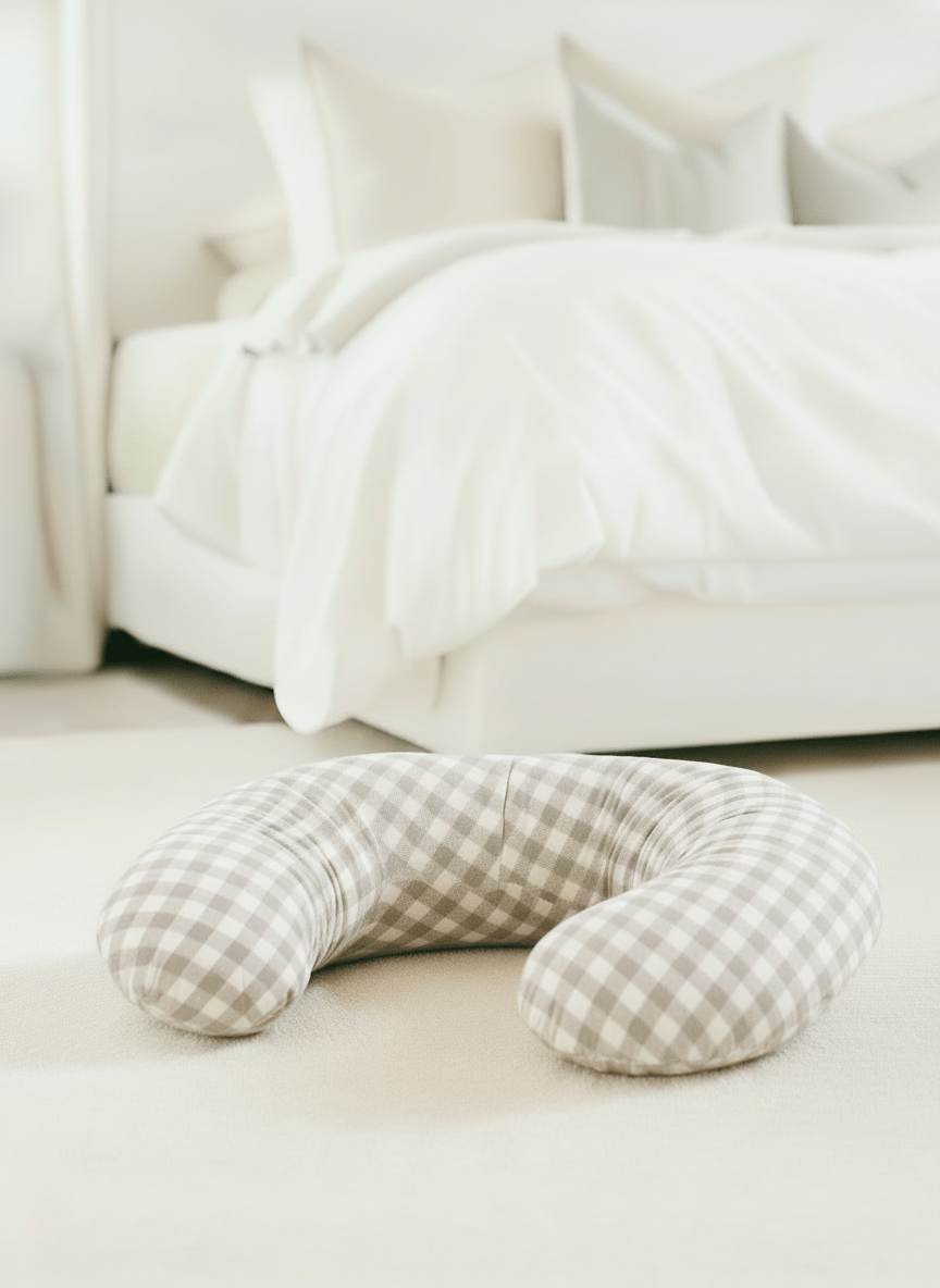 Little Mae & Co Beige Gingham Nursing Pillow Cover - 