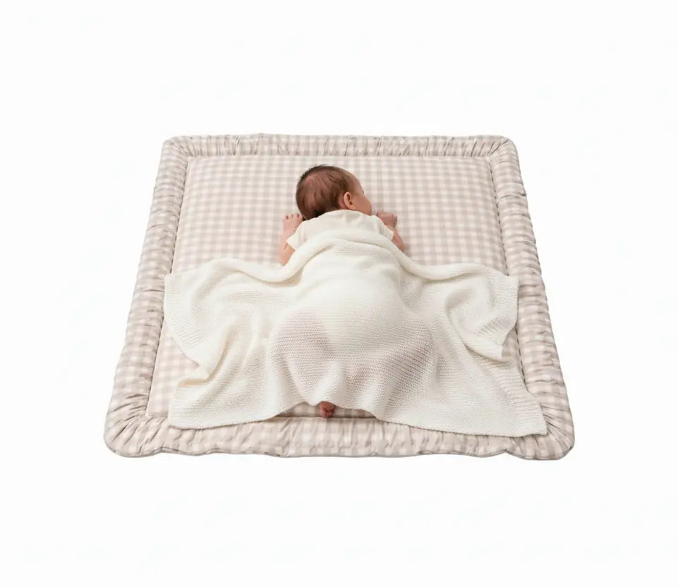 Little Mae & Co Beige Gingham Padded Baby Play Mat - 