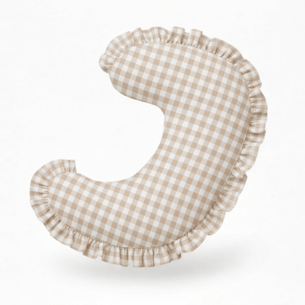 Little Mae & Co Beige Gingham Ruffle Nursing Pillow Cover