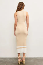 PinkBlush Beige Knit Colorblock Stripe Sleeveless Polo Dress - 