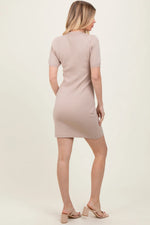 PinkBlush Beige Knit Short Sleeve Mini Dress - 