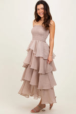 PinkBlush Beige Layered Maxi Dress - 
