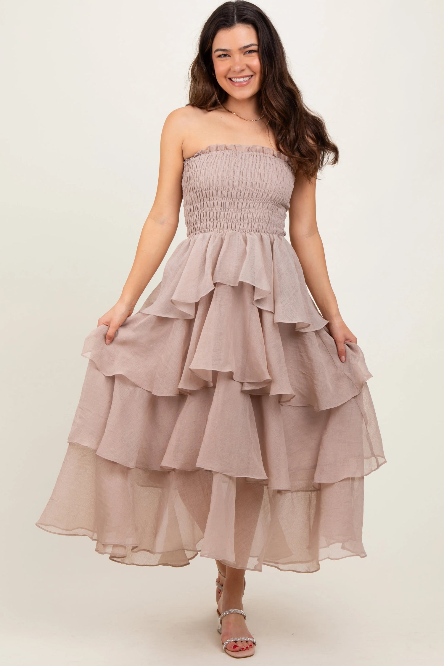 PinkBlush Beige Layered Maxi Dress - 