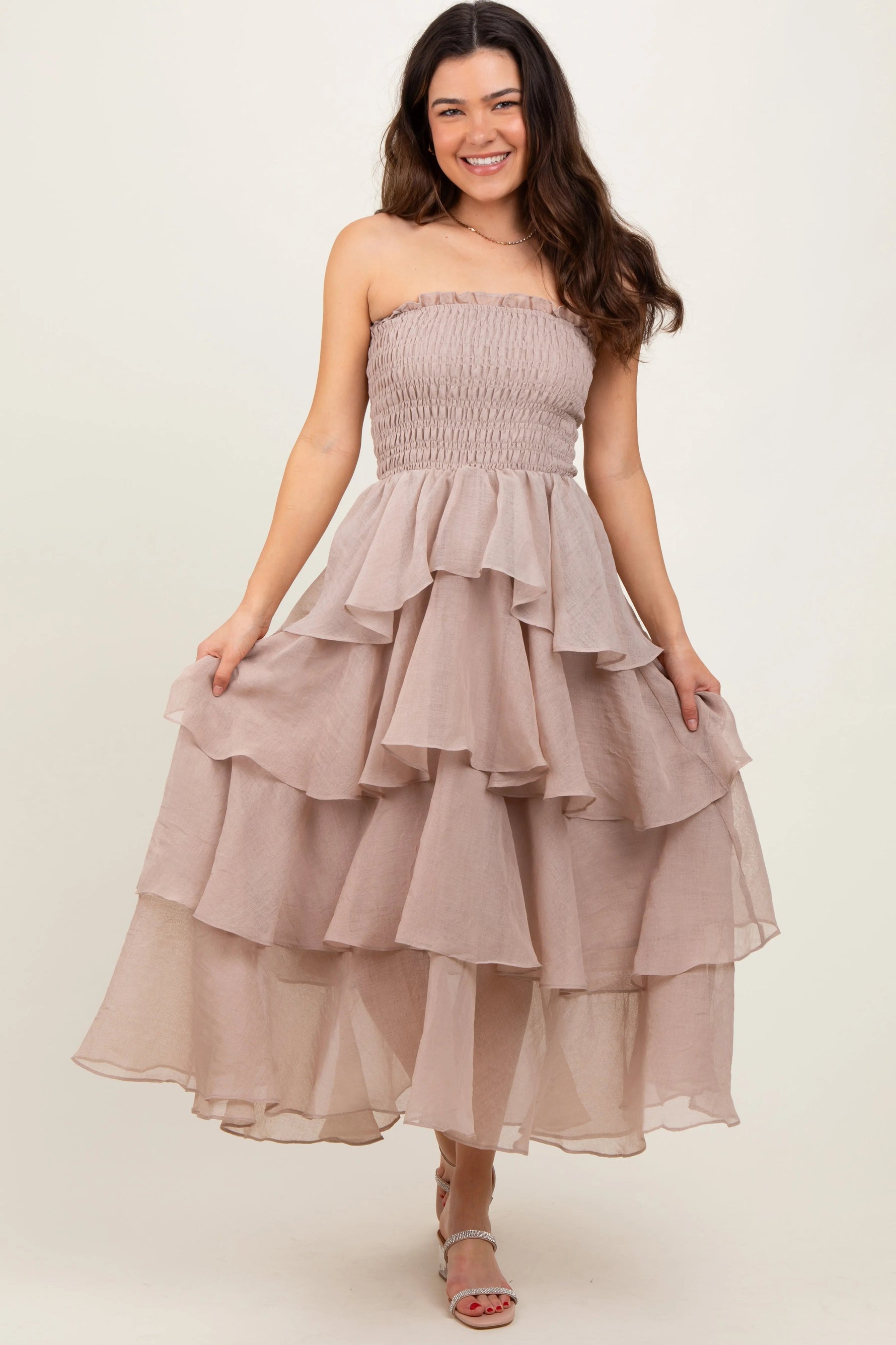 PinkBlush Beige Layered Maxi Dress - 