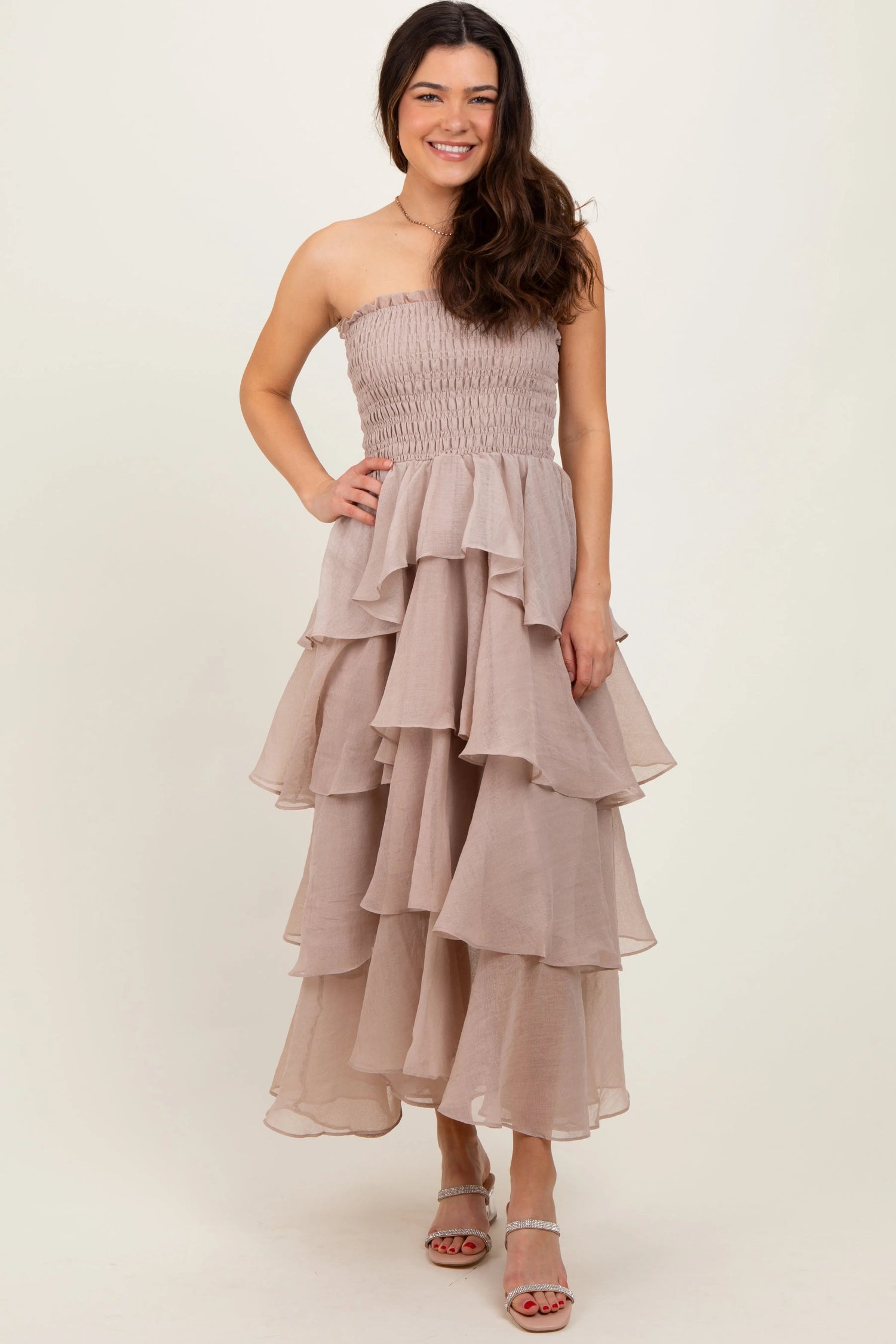 Beige Layered Maxi Dress - Strapless dress, Dress, Formal wear, Cocktail dress, Textile | Everetts Place