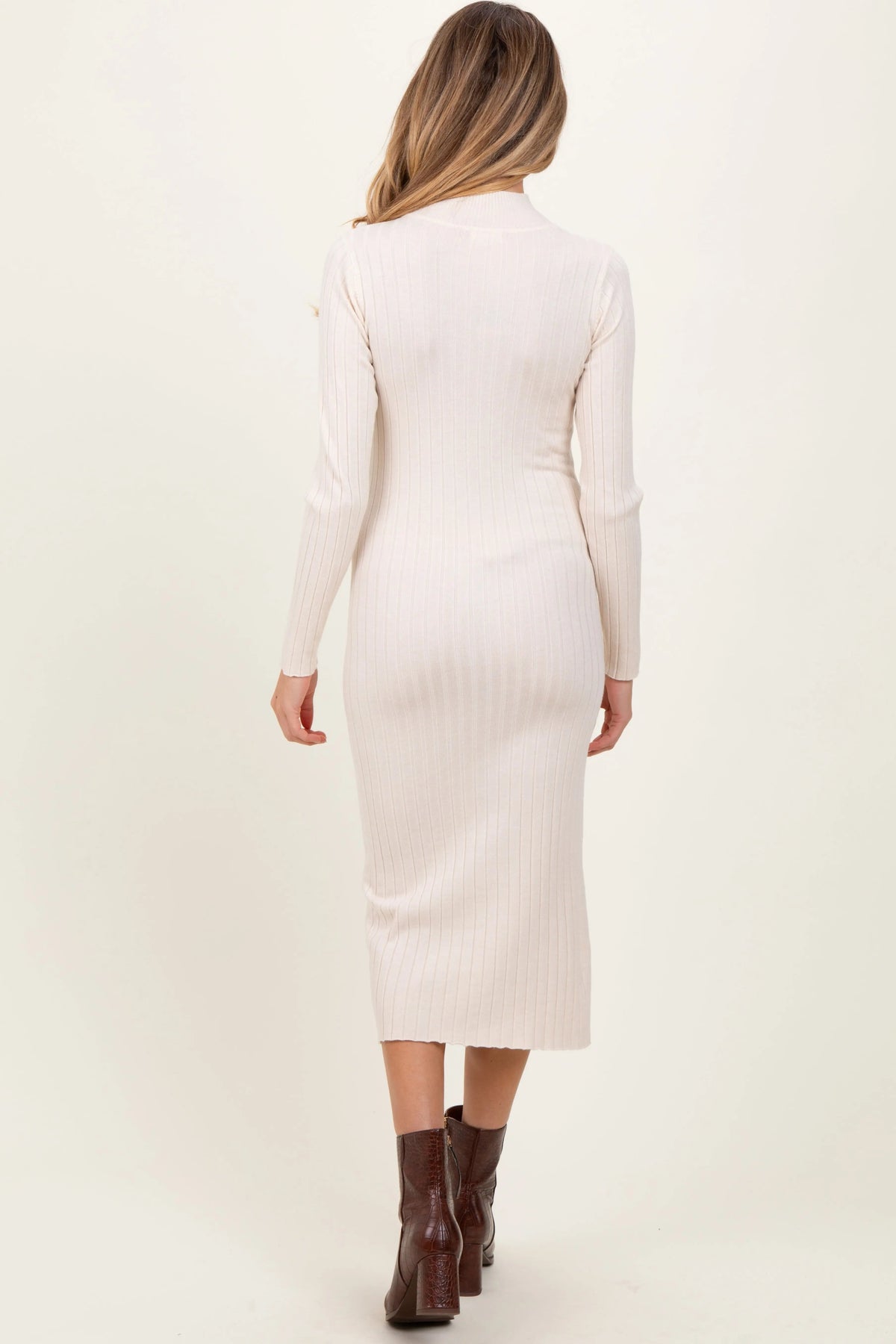 PinkBlush Beige Mock Neck Ribbed Maternity Sweater Dress - 