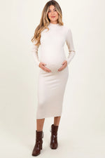 PinkBlush Beige Mock Neck Ribbed Maternity Sweater Dress - 