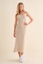 PinkBlush Beige Open Knit Crochet Maternity Midi Dress - 
