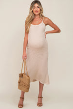 Beige Open Knit Crochet Maternity Midi Dress - Textile, Dress, Day Dress, Pink, One-piece garment | Everetts Place