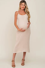 PinkBlush Beige Open Knit Crochet Maternity Midi Dress - 