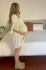 PinkBlush Beige Raw Edge Bell Sleeve Babydoll Maternity Dress - 