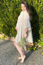 PinkBlush Beige Raw Edge Bell Sleeve Babydoll Maternity Dress - 