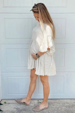 PinkBlush Beige Raw Edge Bell Sleeve Babydoll Maternity Dress - 