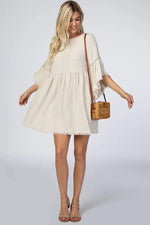 PinkBlush Beige Raw Edge Bell Sleeve Babydoll Maternity Dress - 