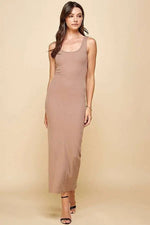 PinkBlush Beige Ribbed Basic Maxi Dress - 