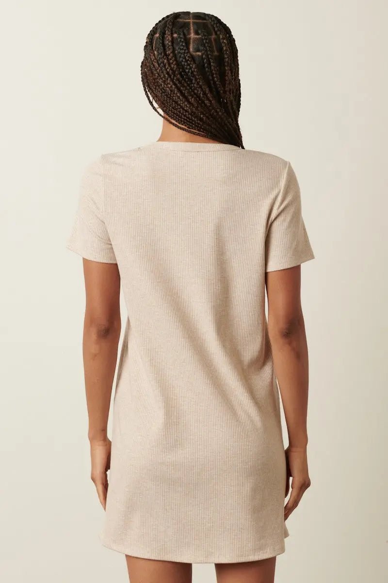 PinkBlush Beige Ribbed Knit Basic Short Sleeve T-Shirt Dress - 