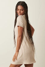 PinkBlush Beige Ribbed Knit Basic Short Sleeve T-Shirt Dress - 