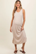 Beige Ribbed Sleeveless Maternity Midi Dress - One-piece garment, Day Dress, Cocktail dress, Dress, Person | Everetts Place