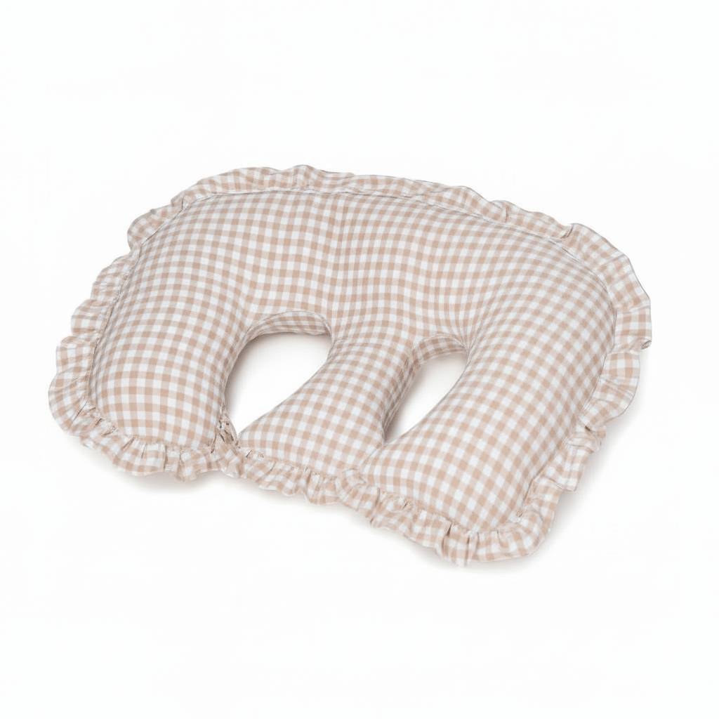 Little Mae & Co Beige Ruffle Gingham Twins Nursing Pillow Cover - 