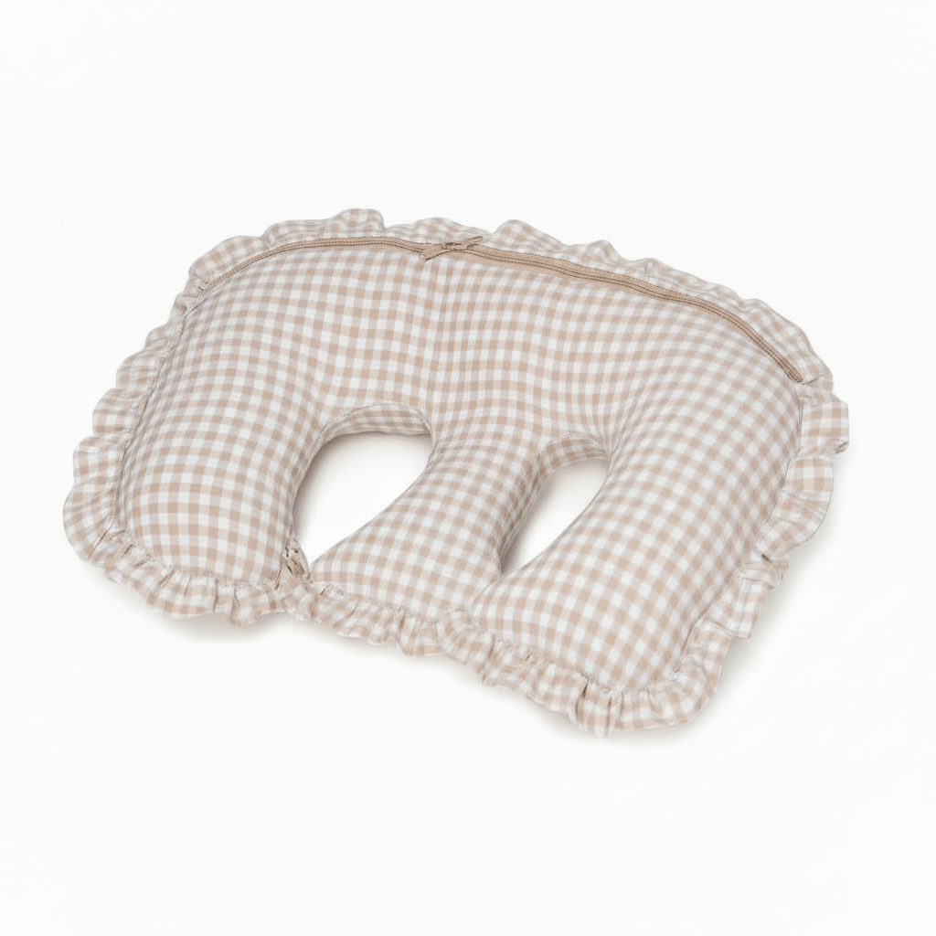 Little Mae & Co Beige Ruffle Gingham Twins Nursing Pillow Cover - 