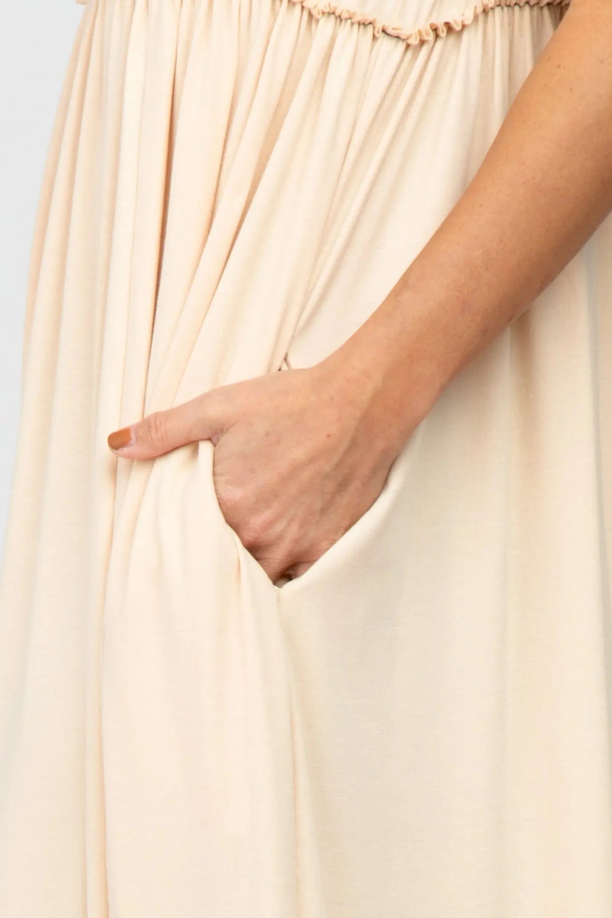 PinkBlush Beige Short Sleeve Babydoll Maxi Dress - 