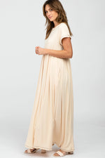 PinkBlush Beige Short Sleeve Babydoll Maxi Dress - 