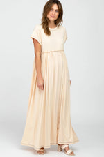 PinkBlush Beige Short Sleeve Babydoll Maxi Dress - 