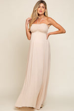 PinkBlush Beige Smocked Halter Maternity Maxi Dress