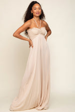PinkBlush Beige Smocked Halter Maxi Dress