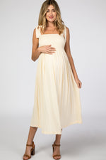 PinkBlush Beige Smocked Tie Strap Maternity Midi DressEveretts Place