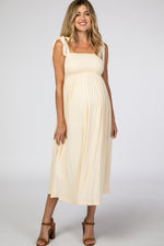 PinkBlush Beige Smocked Tie Strap Maternity Midi DressEveretts Place