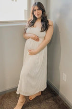PinkBlush Beige Smocked Tie Strap Maternity Midi DressEveretts Place