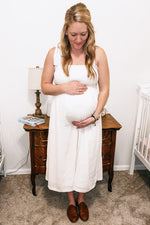 PinkBlush Beige Smocked Tie Strap Maternity Midi DressEveretts Place