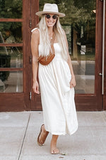 PinkBlush Beige Smocked Tie Strap Midi DressEveretts Place