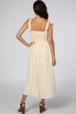 PinkBlush Beige Smocked Tie Strap Midi DressEveretts Place