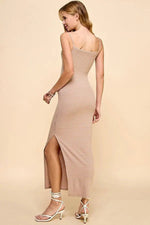 PinkBlush Beige Striped Sleeveless Fitted Maxi Dress - 