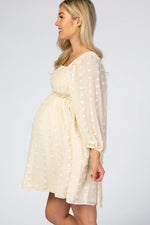 PinkBlush Beige Textured Dot Smocked Square Neck Chiffon Maternity Dress - 